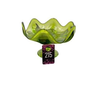 Vintage MCM Viking Epic Glass Green 6 Petal Footed Pedestal Compote Candy Dish 4